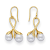 14k Yellow Gold Freshwater Pearl Ribbon Twist Drop Earrings