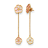 14k Yellow Gold Pink and White Mother of Pearl Floral Drop Earrings