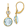 14k Yellow Gold Blue and White Topaz Leverback Dangle Earrings