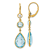 14k Yellow Gold 9 ct tw Blue and White Topaz Leverback Dangle Earrings