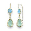 14k Yellow Gold Green Amethyst Tear Drop and Blue Topaz Dangle Earrings