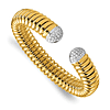 18k Yellow Gold .69 ct tw Diamond Grooved Cable Cuff Bangle Bracelet