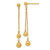 24k Yellow Gold Two Strand Chain Bead Dangle Earrings