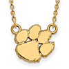 10kt Yellow Gold 1/2in Clemson University Paw Pendant with 18in Chain