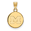 14kt Yellow Gold 1/2in University of Michigan M Round Pendant