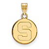 Michigan State University 1/2in Round Block S Pendant 10k Yellow Gold