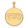 14kt Yellow Gold 1in Texas Christian University TCU Round Pendant