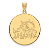 10kt Yellow Gold 1in Texas Christian Univ. Horned Frog Round Pendant
