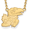 10kt Yellow Gold 3/4in Univ. of Kansas Jayhawk Pendant with 18in Chain