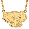 Univ. of Wisconsin Badger Face Pendant Necklace 3/4in 10k Yellow Gold