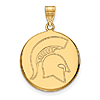 Michigan State Spartan Helmet Round Pendant 3/4in 10k Yellow Gold