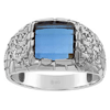 14k White Gold Men's Created Sapphire Nugget Ring 1/4 ct tw Diamonds