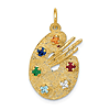14k Yellow Gold CZ Stones Artist Palette Pendant 3/4in