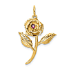 14k Yellow Gold Red CZ Rose Pendant 7/8in