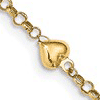 14kt Yellow Gold 10in Rolo Anklet with Puff Heart Charms