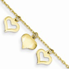 14kt Yellow Gold 10in Rope Anklet with Three Heart Charms