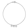 14k White Gold 10in Rope Anklet with Three Heart Charms