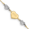 14kt Two-tone Gold 9in Puffed Heart LOVE Anklet