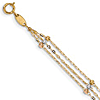 14kt Tri-color Gold 10in 3-Strand Beaded Anklet