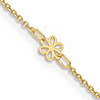 14k Yellow Gold Italian Anklet with Three Flower Accents 10in
