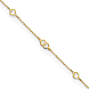 14k Yellow Gold Anklet with Six Single and Joined Hearts 9in
