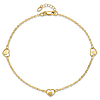 14k Yellow Gold Cable Anklet with Inset Hearts