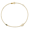 14k Yellow Gold Leaf and Glass Eye Bead Anklet