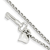 14k White Gold Heart and Key Adjustable Anklet