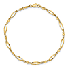 14k Yellow Gold Open Oval Link and Diamond-cut Beads Anklet
