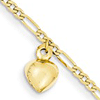 14kt Yellow Gold Figaro Link Anklet with Heart Charm