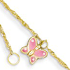 14kt Yellow Gold 10in Anklet with Pink and White Butterflies