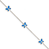 14kt White Gold 10in Blue Enameled Butterfly Anklet