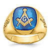 14k Yellow Gold Lab Created Blue Sapphire Masonic Ring