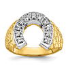 10k Two-tone Gold Men's .22 ct tw Diamond Horseshoe Ring With Pebble Texture