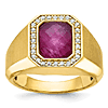 14k Yellow Gold Men's Satin Ruby Doublet Ring with Diamond Accents