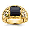 14k White Gold Men's Square Black Onyx and Lab Grown Diamond Nugget Ring