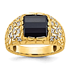 14k Yellow Gold Men's Square Black Onyx and Lab Grown Diamond Nugget Ring