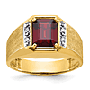 14k Yellow Gold Men's Emerald-cut Created Ruby Ring with Lab Created Diamonds