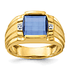 10k Yellow Gold Men's Created Sapphire and Diamond Ring