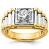 14k Two-tone Gold Men's 1 ct tw Lab Grown Diamond Solitaire Ring with Ribbed Texture