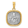 14k Two-tone Gold Small Square Masonic Compass Pendant