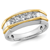 14k Two-tone Gold Men's 1/2 ct tw Five Stone Diamond Ring with Ridges
