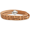 Stainless Steel Men's Lord's Prayer Tan Leather Wrap Bracelet