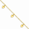 14kt Yellow Gold 6in Child's Puffed Heart Charm Bracelet