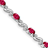 14k White Gold 2.9 ct tw Oval Ruby Bracelet with Diamonds and Hearts