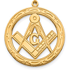 14kt Yellow Gold 1in Round Masonic G Compass and Square Pendant