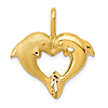14k Yellow Gold Two Dolphins Heart Pendant 3/4in