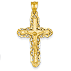14kt Yellow Gold 1 1/4in Diamond-cut Satin Crucifix
