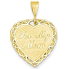 14kt Yellow Gold For My Mom Reversible Heart Pendant