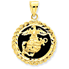 14kt Yellow Gold 1in Eagle Globe and Anchor Onyx Pendant